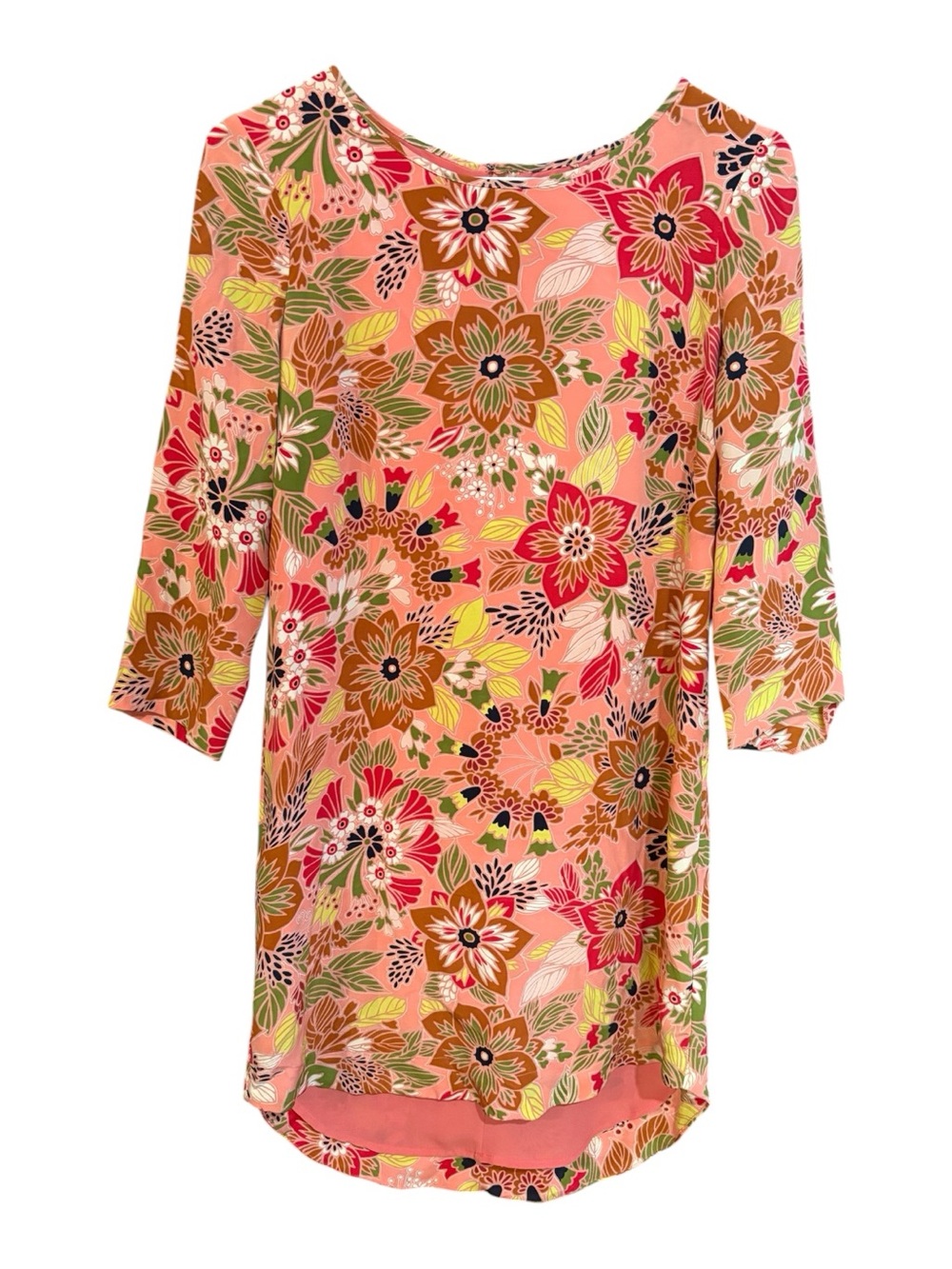 Club Monaco Pink Silk Floral Long-Sleeve Shift Dress